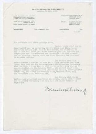 Brief von Bernhard Ercklentz an Margarete Hauptmann