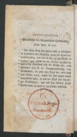Anton Genovesi Grundsätze der bürgerlichen Oekonomie, Erster Theil. ...