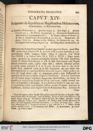 Caput XIV. Scriptores de Republica ac magistratibus hebraeorum, graecorum et romanorum