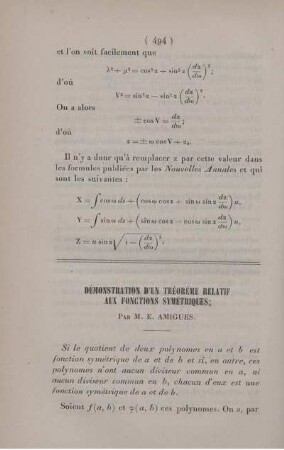 Démonstration d'un théorème relatif aux fonctions symétriques.