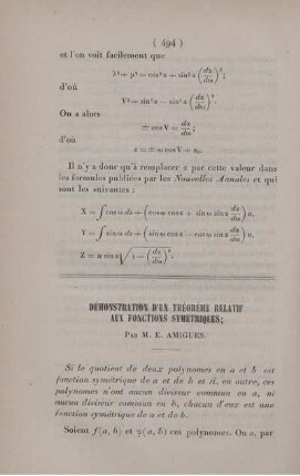 Démonstration d'un théorème relatif aux fonctions symétriques.