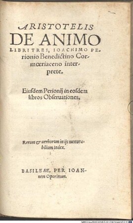 Aristotelis De Animo : Libri Tres