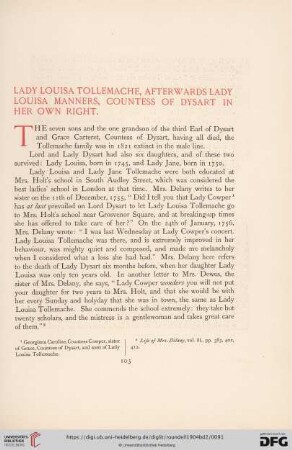 Lady Louisa Tollemache, Afterwards Lady Louisa Manners, Countess of Dysart in her own Right