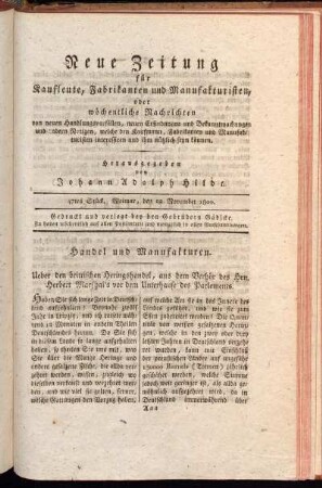47tes Stück. Weimar, den 22. November 1800.
