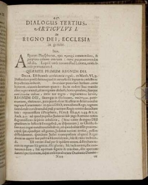 Articulus I. De Regno Dei, Ecclesia in genere.