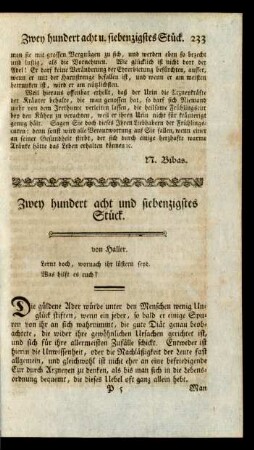 Zwey hundert acht und siebenzigstes Stück