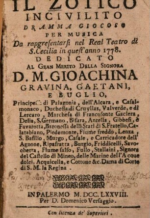 Il zotico incivilito : Dramma giocoso per musica