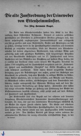 Die alte Zunftordnung der Leineweber Ettenheimmünster (Nagel)