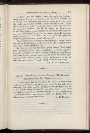 Schluss-Bemerkungen zu den Aufsatz: Ergänzende Bemerkungen über Procerus-Arten