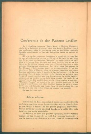 Conferencia de don Roberto Levillier