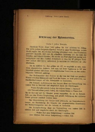 Erklärung der Ephemeriden.