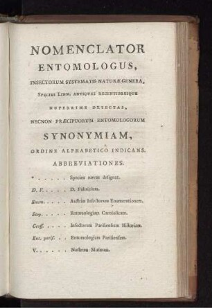 NOMENCLATOR ENTOMOLOGUS