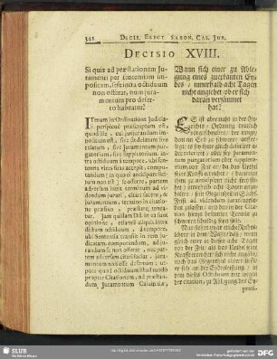 Decisio XVIII. Si quis ad praestationem Iuramenti per sententiam impositam, sese intra octiduum non offerat, num iuramentum pro deserto habeatur?