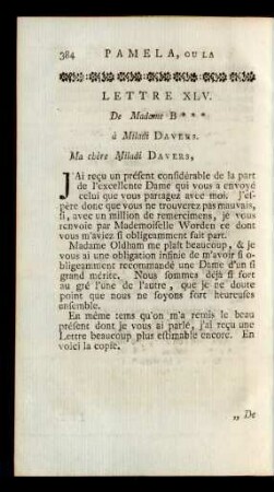 Lettre XLV. De Madame B*** à Miladi Davers.