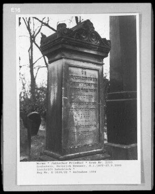 Grabstein des Heinrich Brenner (gestorben 1886.05.27)