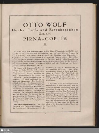 Otto Wolf. Hoch-, Tief- und Eisenbetonbau G.m.b.H. Pirna-Copitz