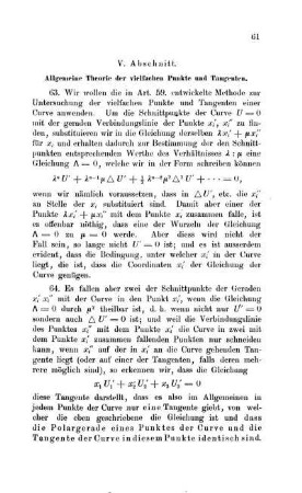 V. Abschnitt. Allgemeine Theorie der vielfachen Punkte und Tangenten.