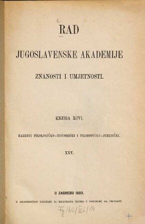 Rad Jugoslavenske Akademije Znanosti i Umjetnosti. 96. 1889
