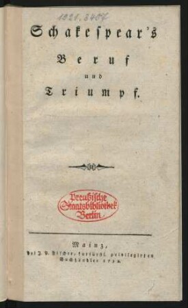 Schakespear's Beruf und Triumpf