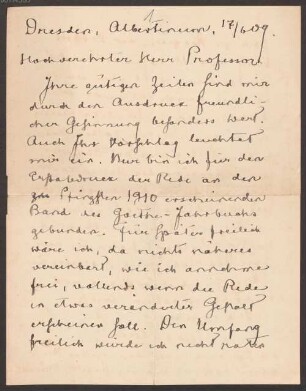 Nachlass von Otto Crusius (1857-1918) – BSB Crusiusiana, Crusiusiana 1.Treu, Georg. Otto Crusius (1857-1918), Nachlass: Brief von Georg Treu an Otto Crusius - BSB Crusiusiana I. Treu, Georg