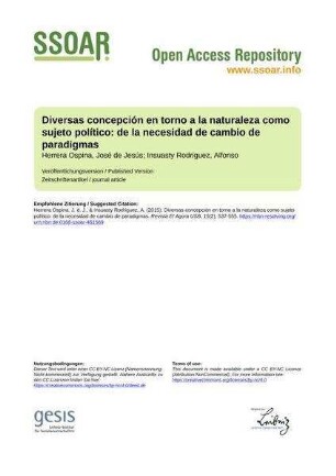 Diversas concepción en torno a la naturaleza como sujeto político: de la necesidad de cambio de paradigmas
