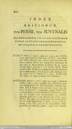 Index Editionum Tum Persii, Tum Juvenalis
