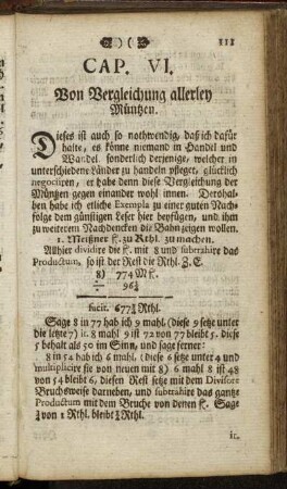 Cap. VI. Von Vergleichung allerley Müntzen