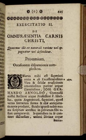 Exercitatio II. De Omnipræsentia Carnis Christi, [...]