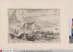 [Bergige Landschaft mit Haus im Vordergrund; Mountainous Landscape with House in Foreground]