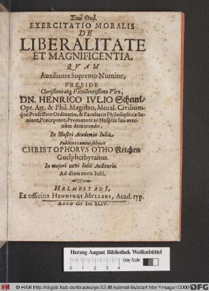 Exercitatio Moralis De Liberalitate Et Magnificentia