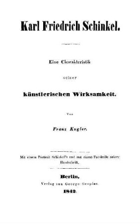 Karl Friedrich Schinkel : eine Charakteristik seiner künstlerischen Wirksamkeit