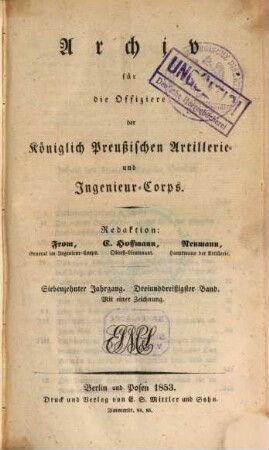 Archiv für die Offiziere der Königlich Preußischen Artillerie- und Ingenieur-Corps. 33, 33 = Jg. 17. 1853