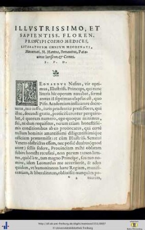 Illustrissimo et Sapientiss. Floren. Principi Cosmo Medices…
