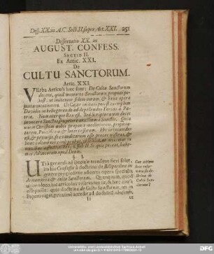 Dissertatio XX. in August. Confess. Sectio II. Ex Artic. XXI. De Cultu Sanctorum.
