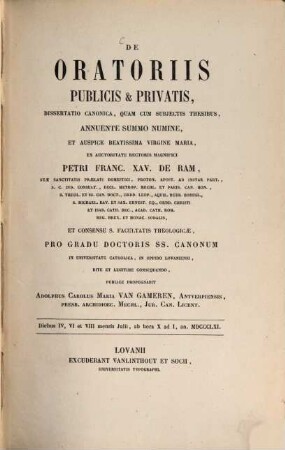 De oratoriis publiis et privatis