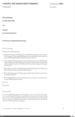 Anfrage der CDU: Förderung von Behindertenwohnungen