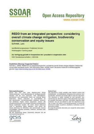 REDD from an integrated perspective: considering overall climate change mitigation, biodiversity conservation and equity issues