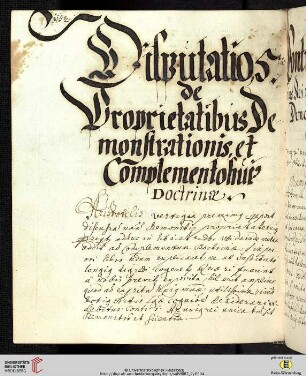 Disputatio V: De Proprietatibús Demonstrationis, et Complemento húiús Doctrinae