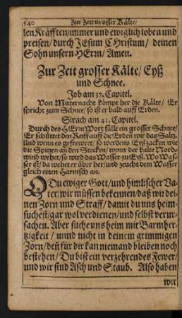 Zur Zeit grosser Kälte/ Eyß und Schnee