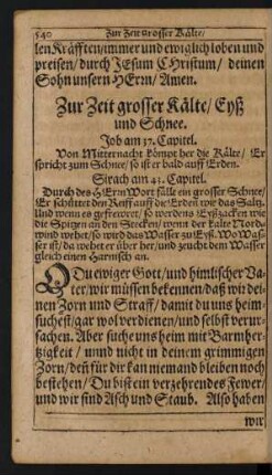 Zur Zeit grosser Kälte/ Eyß und Schnee