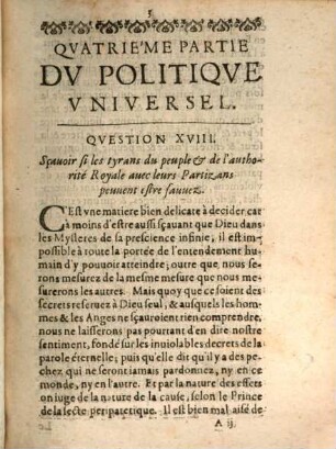 ... Partie Du Politique Universel Ou Brieve Et Absolue Decision de toutes les questions d'Estat les plus importantes, Quatrième partie