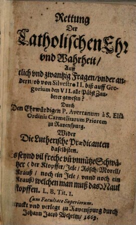 Rettung der catholischen Ehr und Wahrheit