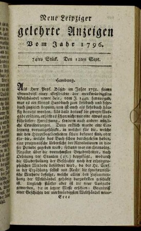 74tes Stück. Den 12ten Sept.