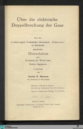 Über die elektrische Doppelbrechung der Gase