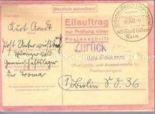 Antrag zur Prüfung einer Postanschrift in Berlin - Familienkonvolut