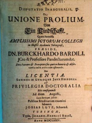 Disp. inaug. de unione prolium