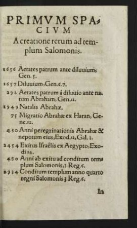 Primum Spacium A creatione rerum ad templum Salomonis.