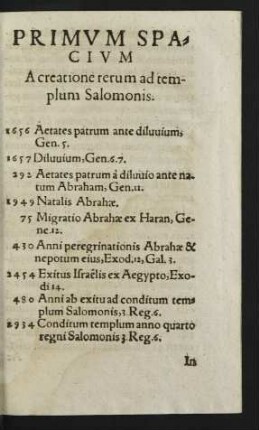 Primum Spacium A creatione rerum ad templum Salomonis.