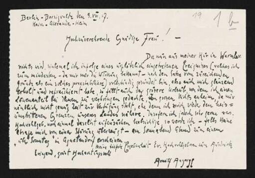 Brief von Arnulf Ansorge an Margarete Hauptmann