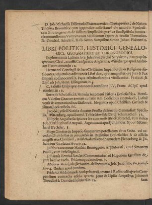 Libri Politici, Historici, Genealogici, Geographici Et Chronologici.